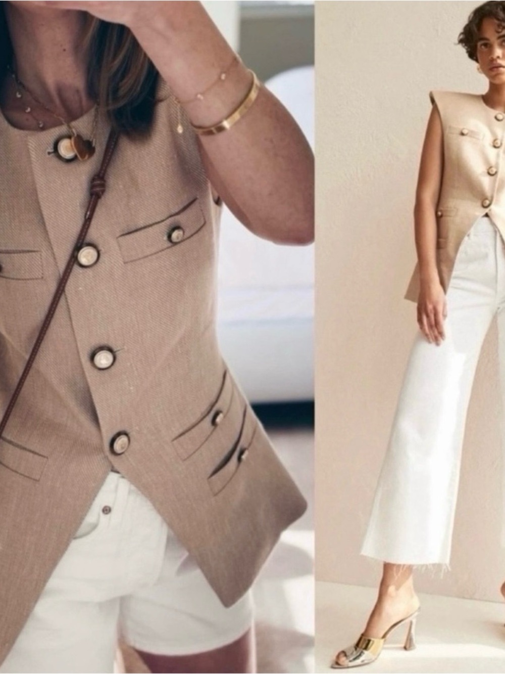 Veronica Beard Tamara Linen Blend Vest Sandalwood Melange Size 2 Coat. - Picture 3 of 12